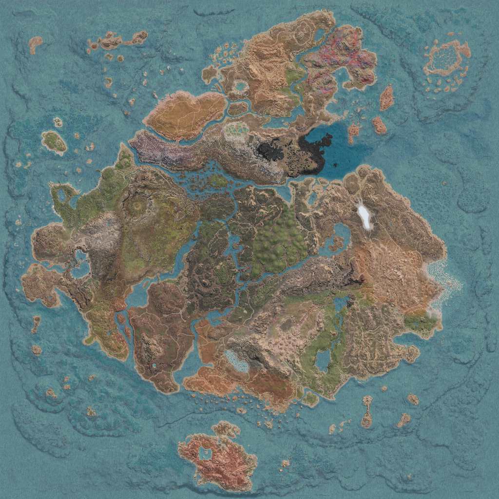 Mapa de Gondwa, a ilha de Path of Titans, visto de cima