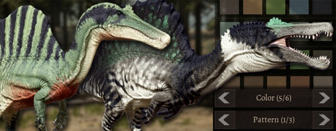 Tela de customizacao de cor e padrao do dinossauro