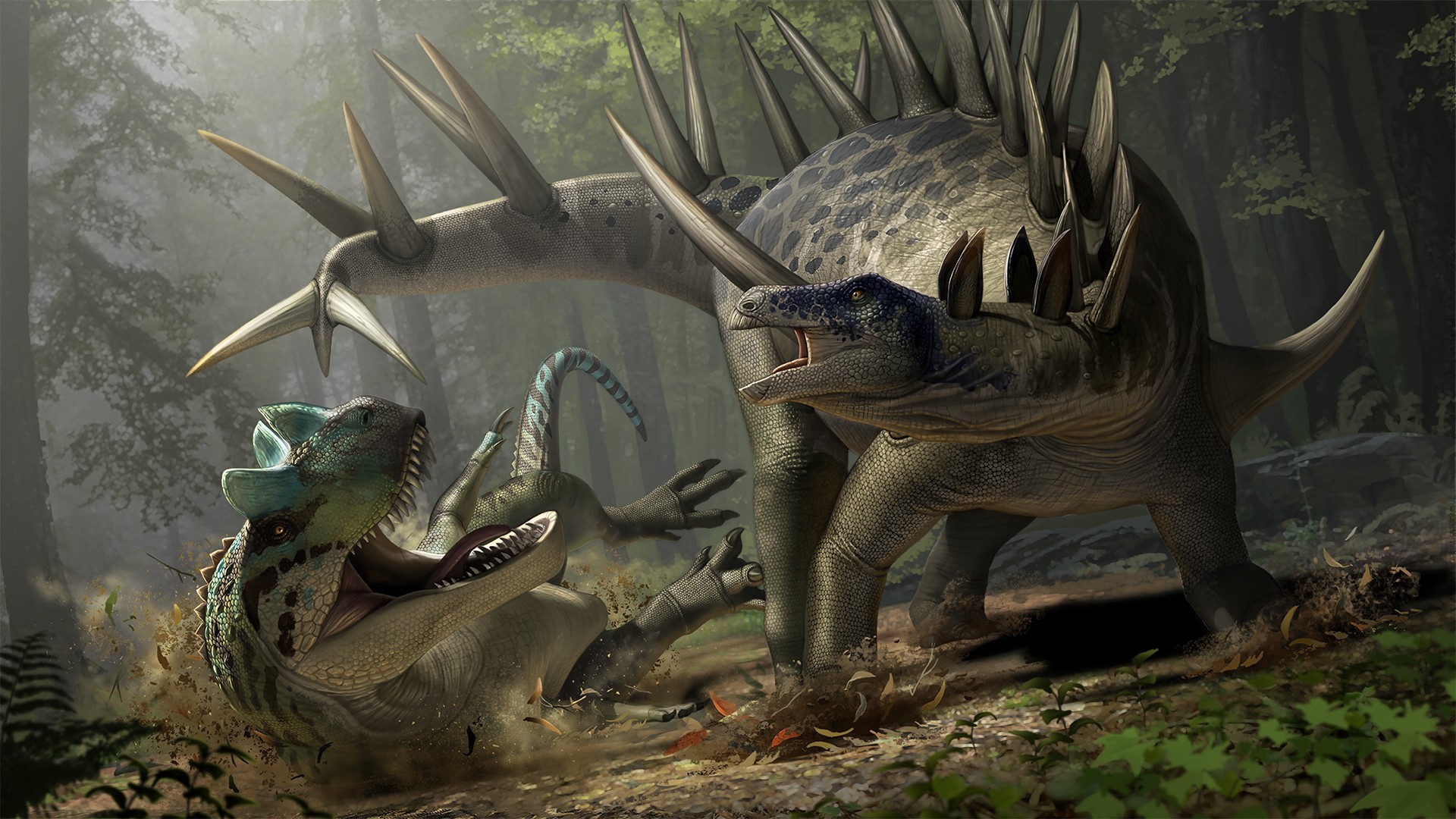 Kentrosaurus enfrentando um Ceratosaurus